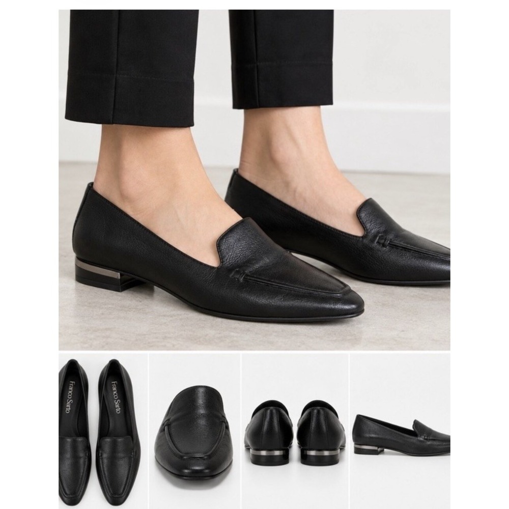 Franco Sarto Women's Black Leather Slip-On Loafer Flats Pointed Toe US 8 M